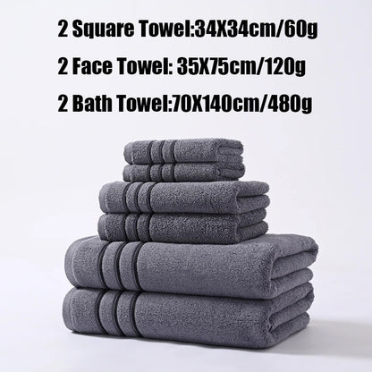 6PCS Bath Towel Set Adult Bathroom Cotton Super Absorbent 2 Wash Towel