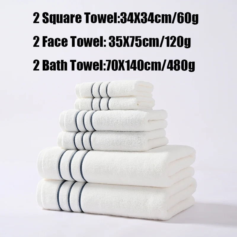 6PCS Bath Towel Set Adult Bathroom Cotton Super Absorbent 2 Wash Towel