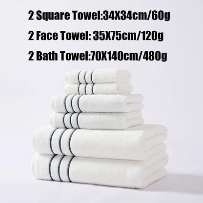 6PCS Bath Towel Set Adult Bathroom Cotton Super Absorbent 2 Wash Towel