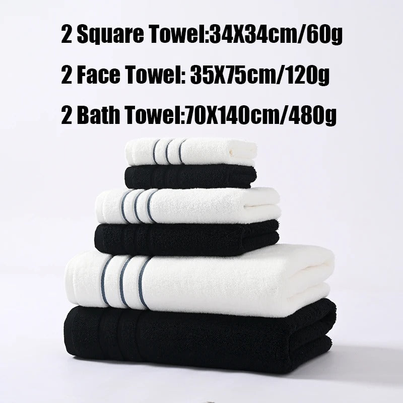 6PCS Bath Towel Set Adult Bathroom Cotton Super Absorbent 2 Wash Towel