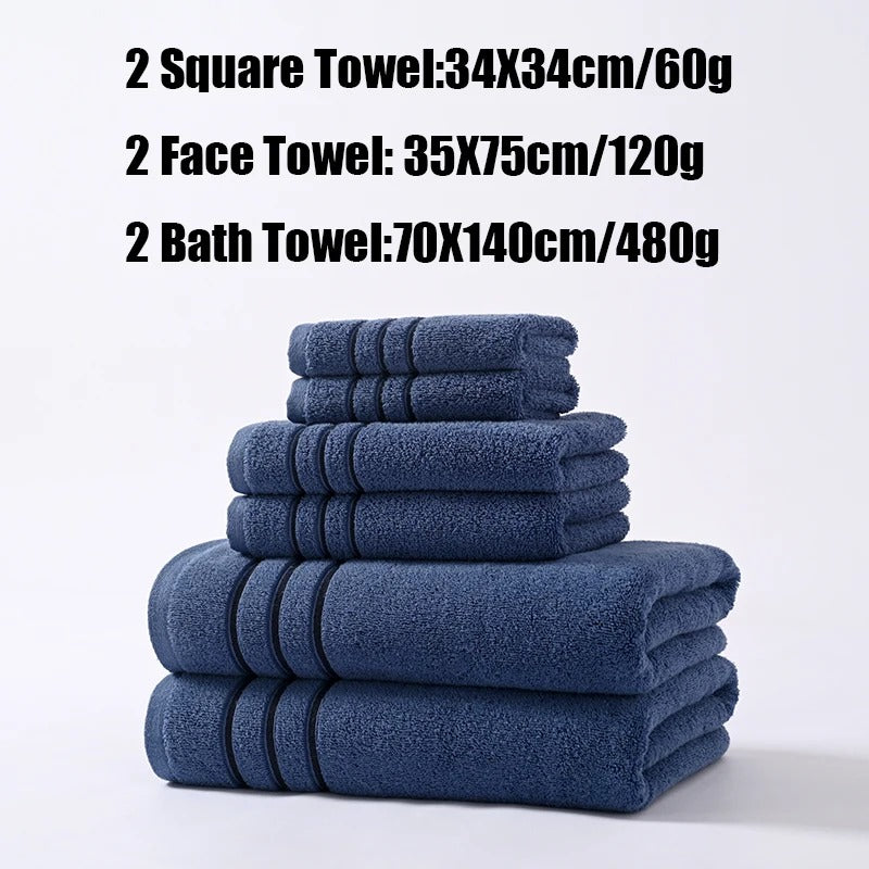 6PCS Bath Towel Set Adult Bathroom Cotton Super Absorbent 2 Wash Towel