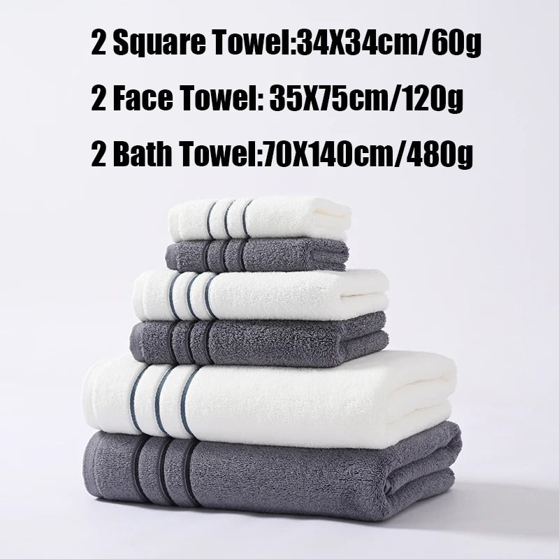 6PCS Bath Towel Set Adult Bathroom Cotton Super Absorbent 2 Wash Towel