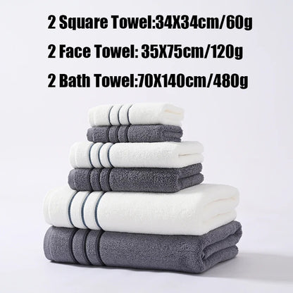 6PCS Bath Towel Set Adult Bathroom Cotton Super Absorbent 2 Wash Towel