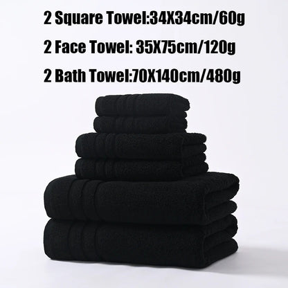 6PCS Bath Towel Set Adult Bathroom Cotton Super Absorbent 2 Wash Towel
