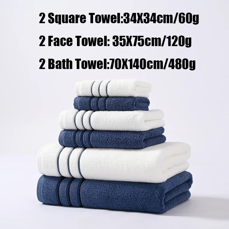 6PCS Bath Towel Set Adult Bathroom Cotton Super Absorbent 2 Wash Towel