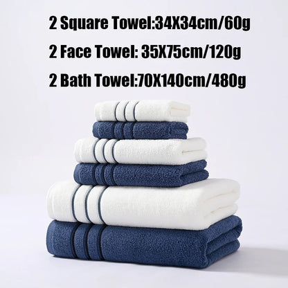 6PCS Bath Towel Set Adult Bathroom Cotton Super Absorbent 2 Wash Towel