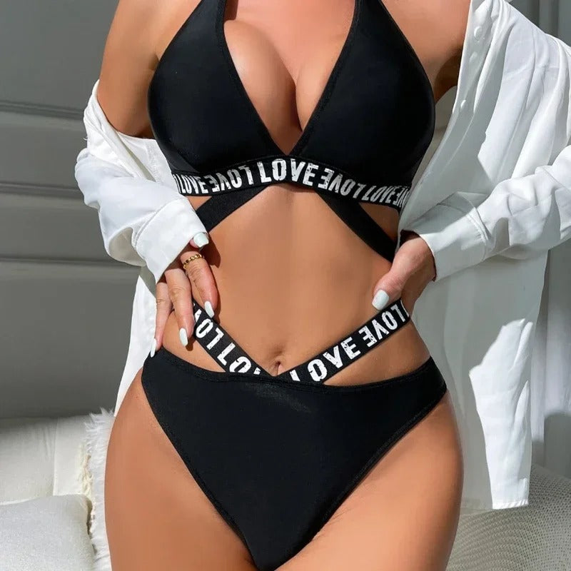 Milk Silk Letter Strap Bra and Panty Set Female Underwear