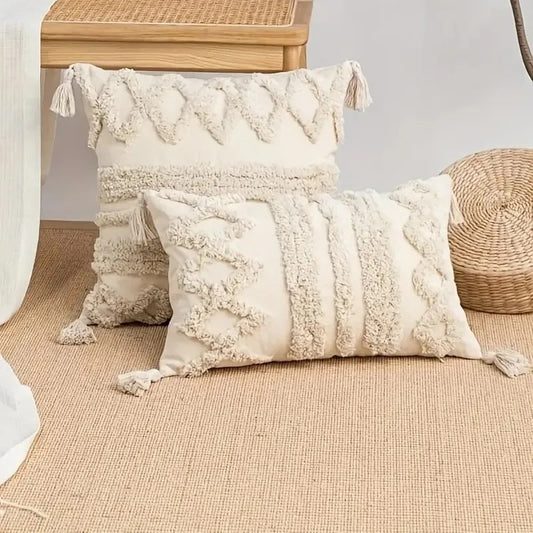 Boho Embroidery Throw Pillow Covers, Geometric Square Throw Pillowcase
