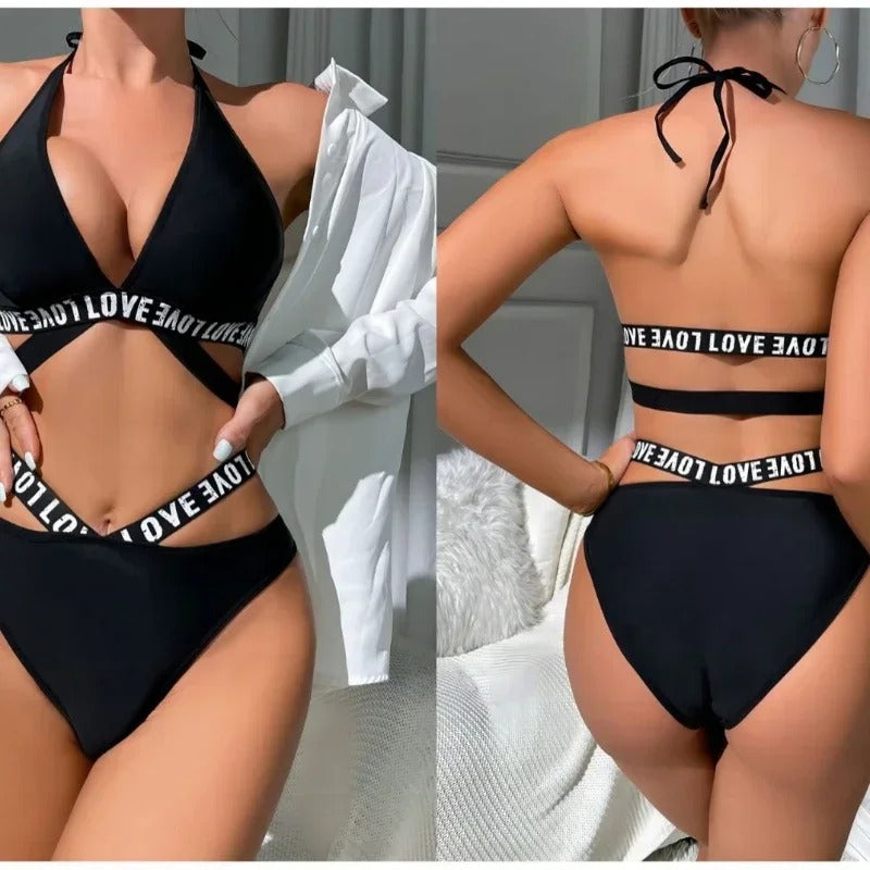 Milk Silk Letter Strap Bra and Panty Set Female Underwear