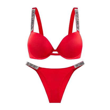 Sexy Lingerie Set 2 Piece Push Up Bra and Panty Adjustable Lace Rhinestone Underwear Sets Bras