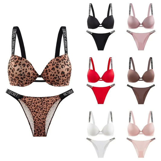 Sexy Lingerie Set 2 Piece Push Up Bra and Panty Adjustable Lace Rhinestone Underwear Sets Bras