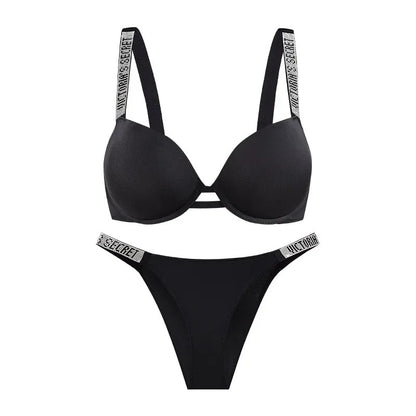 Sexy Lingerie Set 2 Piece Push Up Bra and Panty Adjustable Lace Rhinestone Underwear Sets Bras