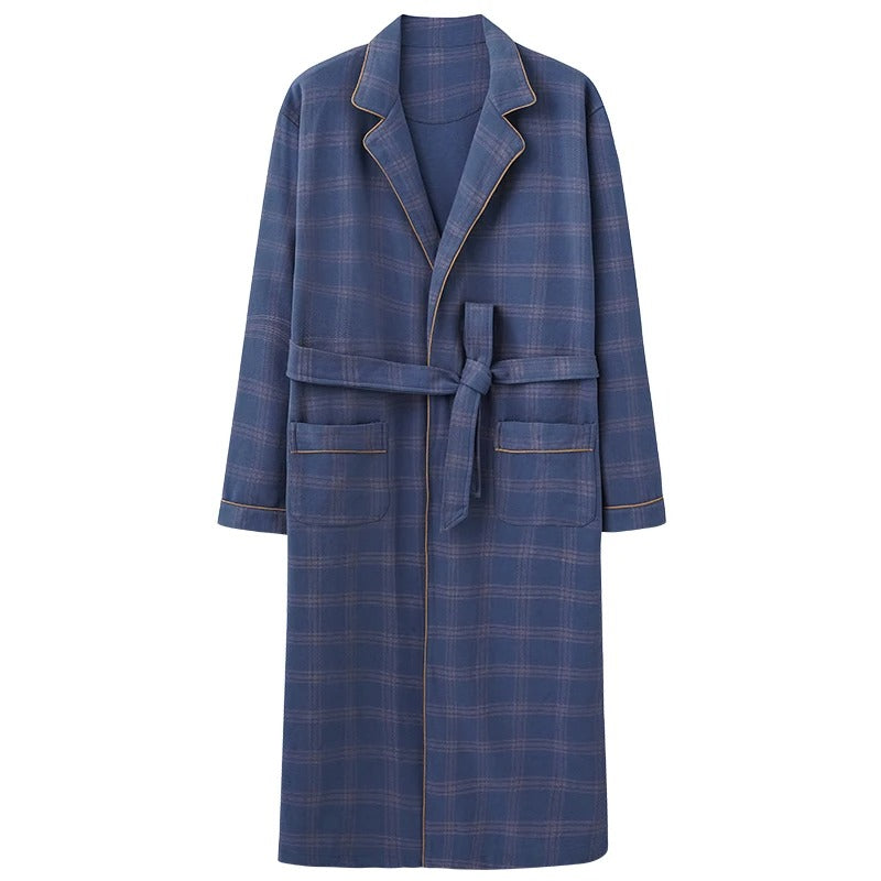 Spring Autumn Plaid Bathrobe Men Sleep Top Kimono Robes For Male