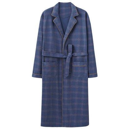 Spring Autumn Plaid Bathrobe Men Sleep Top Kimono Robes For Male