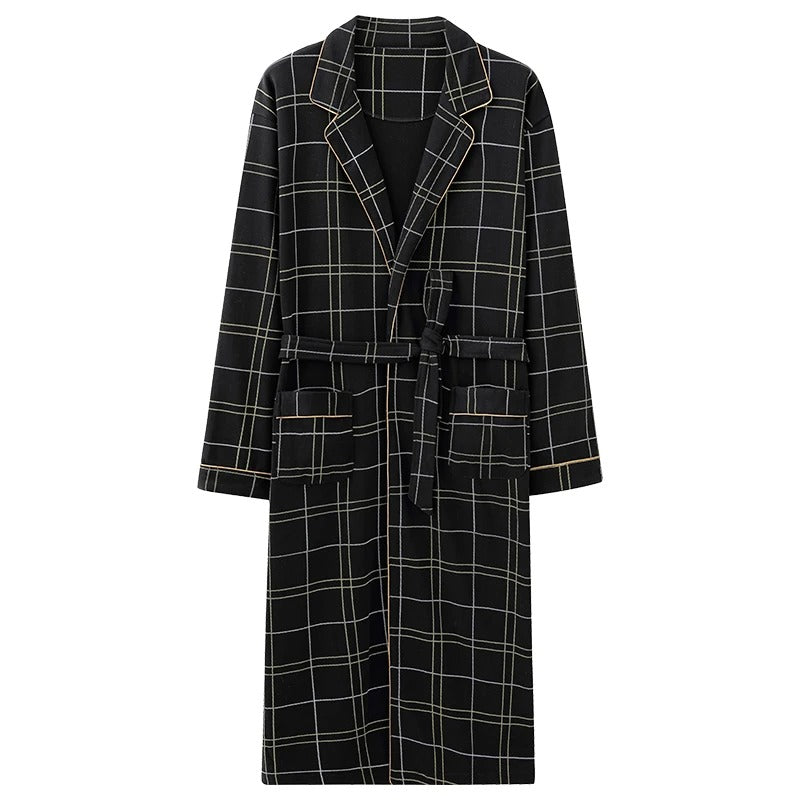 Spring Autumn Plaid Bathrobe Men Sleep Top Kimono Robes For Male