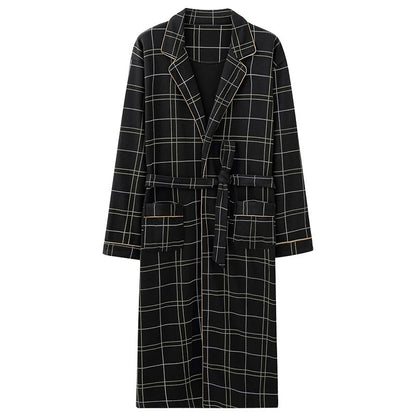 Spring Autumn Plaid Bathrobe Men Sleep Top Kimono Robes For Male