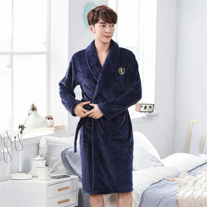 Thickened Flannel Men Robe Sleepwear Autumn Winter Warm Coral Fleece Bathrobe