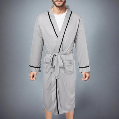 Men's Cotton Bathrobe Spring And Summer Solid Color Lace-Up Men's Pajamas
