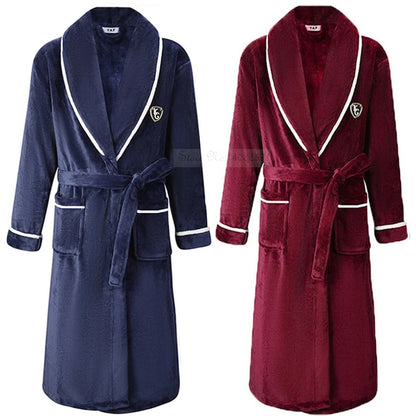Thickened Flannel Men Robe Sleepwear Autumn Winter Warm Coral Fleece Bathrobe