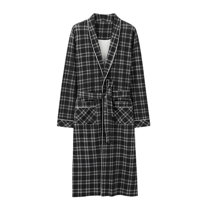 Spring Autumn Plaid Bathrobe Men Sleep Top Kimono Robes For Male