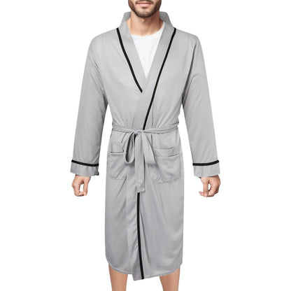Men's Cotton Bathrobe Spring And Summer Solid Color Lace-Up Men's Pajamas