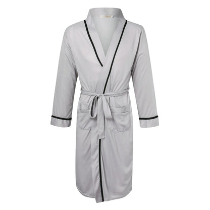 Men's Cotton Bathrobe Spring And Summer Solid Color Lace-Up Men's Pajamas