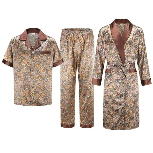New Bathrobe with Pocket Ice Silk Robe Male Casual