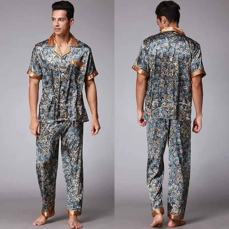 New Bathrobe with Pocket Ice Silk Robe Male Casual