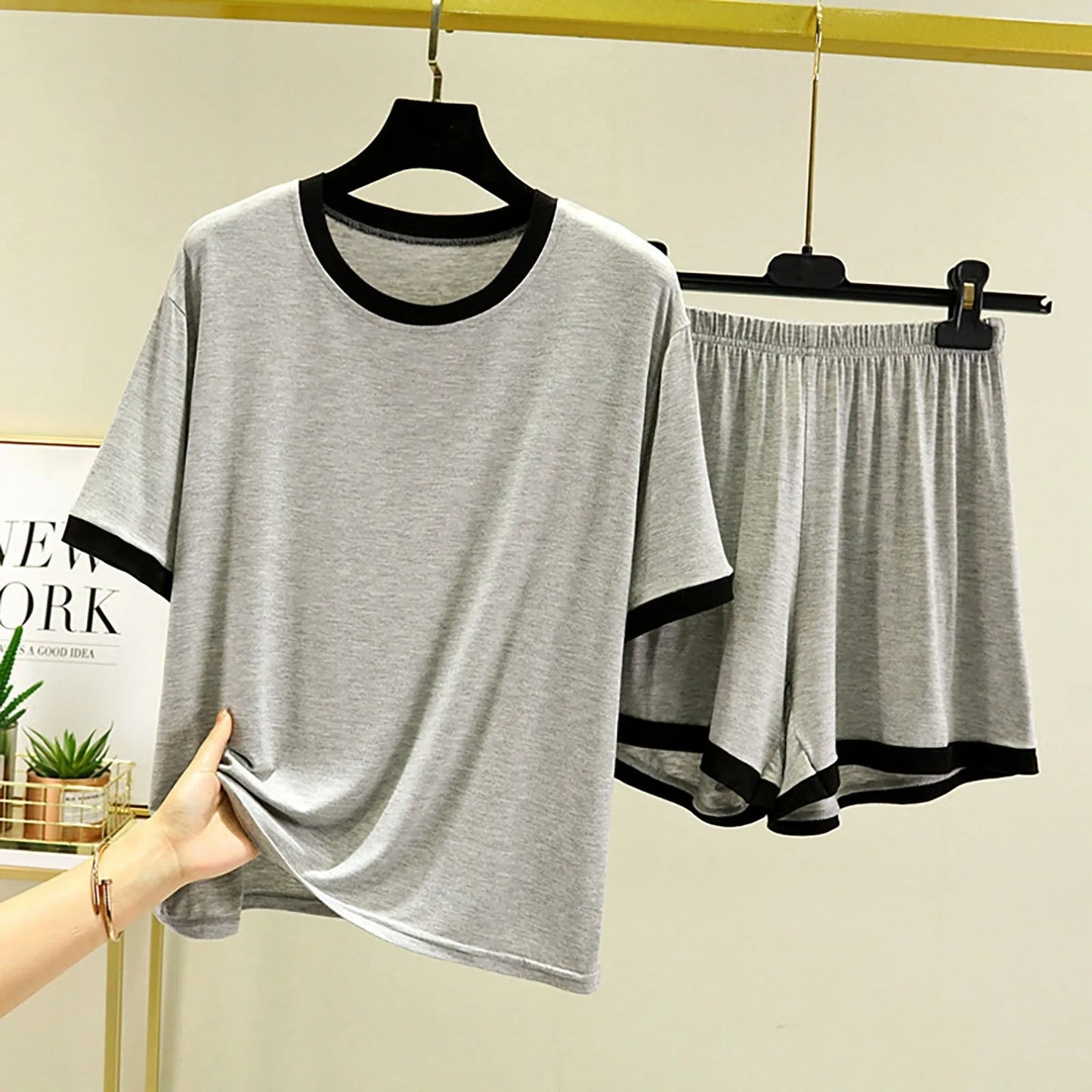 Men'S Summer Pajama Suit Short Sleeved T Shirt Two Piece