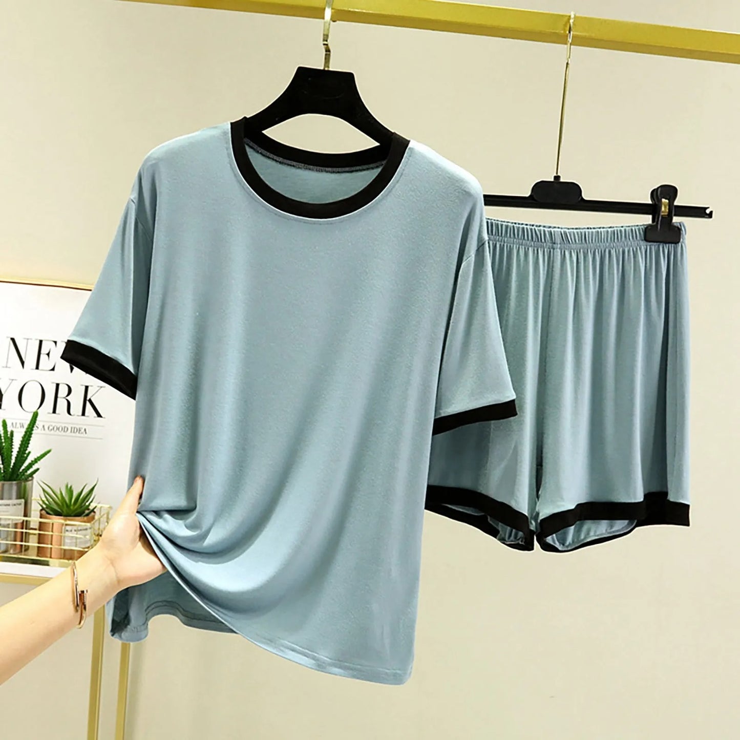 Men'S Summer Pajama Suit Short Sleeved T Shirt Two Piece