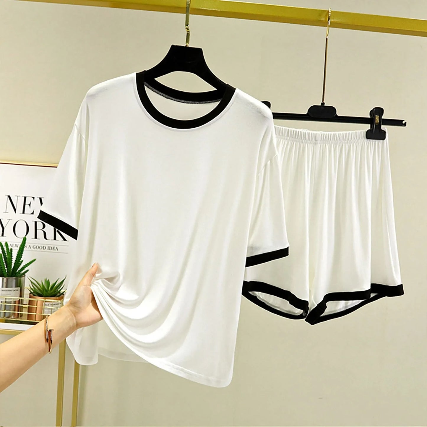 Men'S Summer Pajama Suit Short Sleeved T Shirt Two Piece