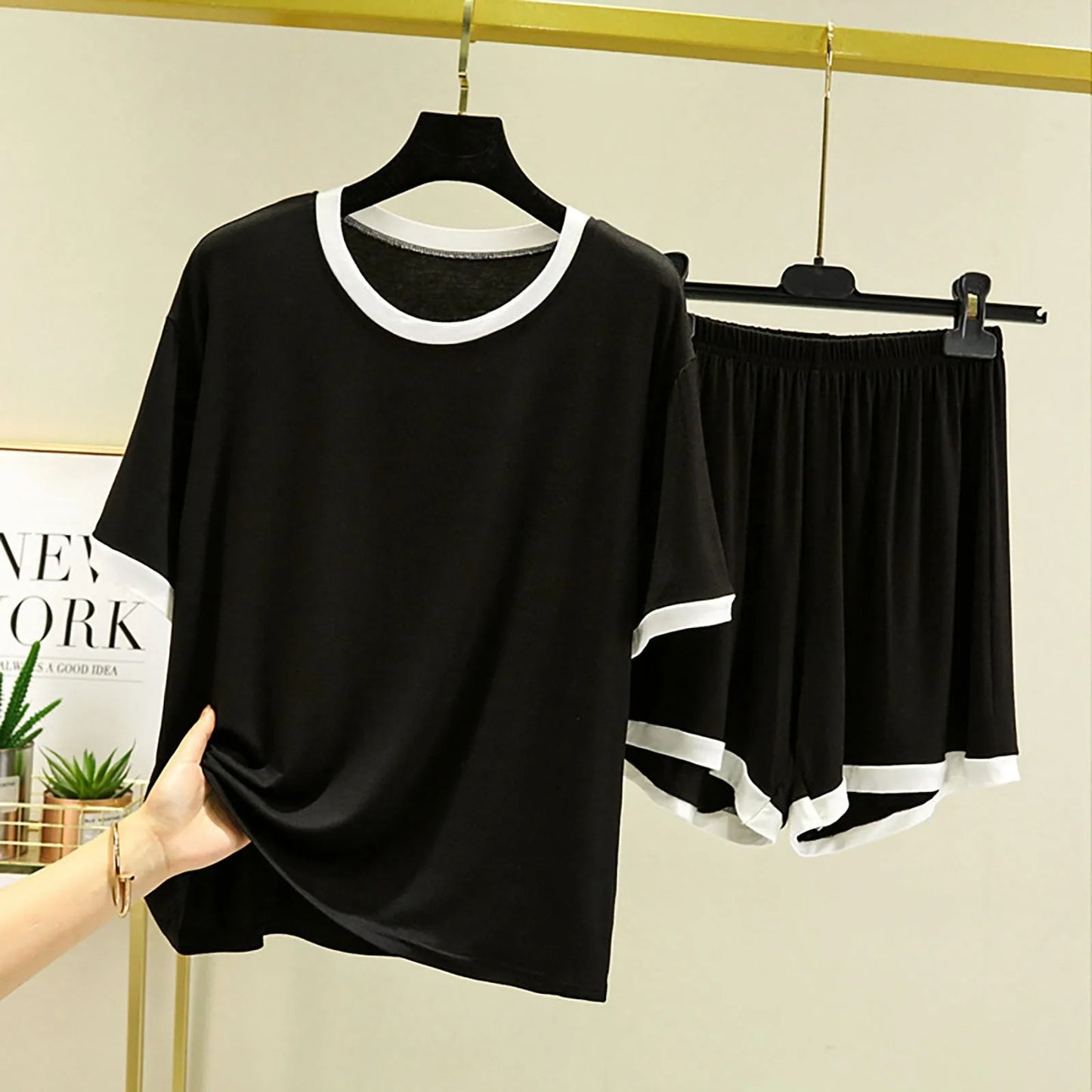 Men'S Summer Pajama Suit Short Sleeved T Shirt Two Piece