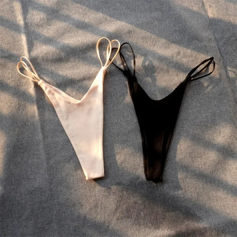 2 Pcs Brazilian Women Cotton Thong Underwear Sexy Panties Female Underpants Solid Color G-string