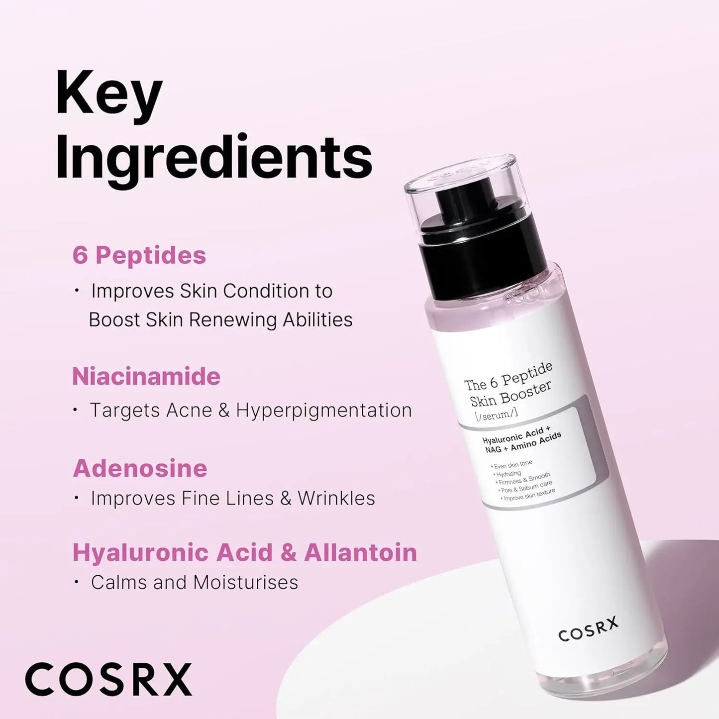 COSRX 6X Peptide Collagen Booster Toner Serum, Niacinamide & Hyaluronic Acid Skin Renewal Boosting Facial Essence, 150mL