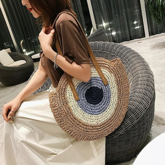 Women Bag Casual Light Shoulder Bag Large Capacity Beach Bag Stitching Contrast Color