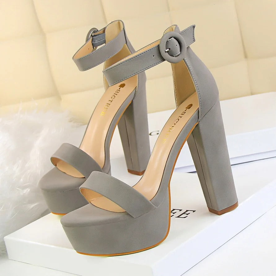 High Heels Ultra Slim Nightclub Women Shoes Waterproof Platform Frog Skin Buckle Cool Shoes Artificial Pu Material