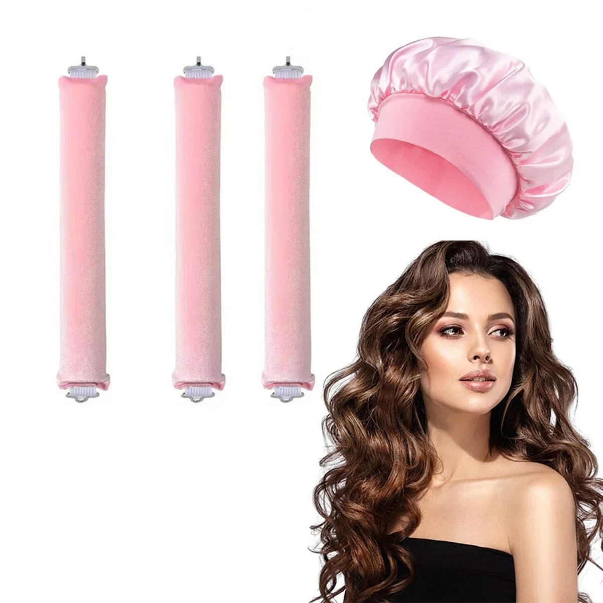 Heatless Hair Curler Satin Sleeping Cap Set No Heat Hair Rollers Curling Rod Headband Soft Curlers