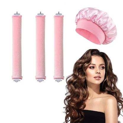 Heatless Hair Curler Satin Sleeping Cap Set No Heat Hair Rollers Curling Rod Headband Soft Curlers