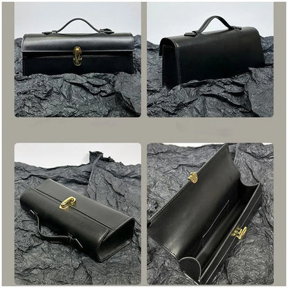 Savette Brand Genuine Leather Tote Women's Simple Handbag Small Square Bag Baguette Bags High Quality Savette Symmetry Slim Bag