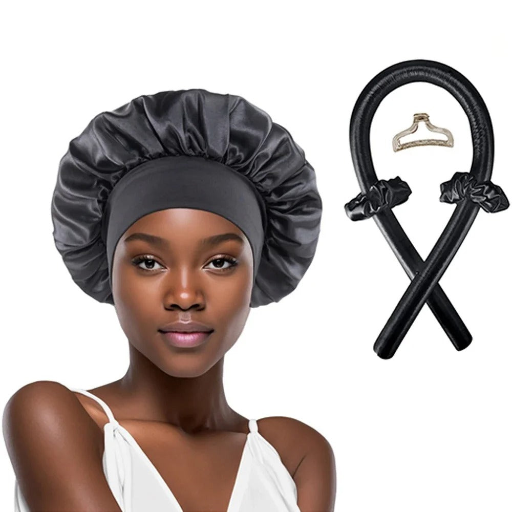 Heatless Curling Rod Headband Satin Bonnet Set No Heat Hair Curler Hair Rollers Soft Curlers