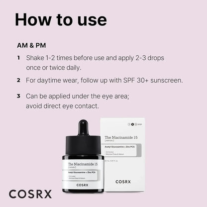 COSRX 15% Niacinamide Face Serum, 0.67 fl oz, Pore Minimizer Serum for Face, Even Skin Tone, Korean Skin Care