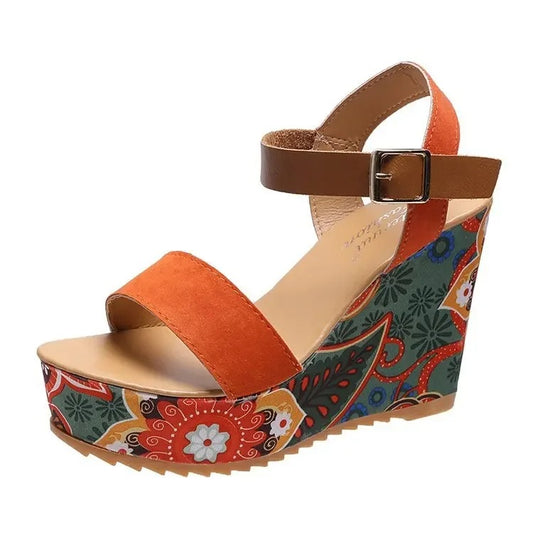 Sandals Women's Peep Toe Floral Print Slingback Wedge Bohemia Floral Dropship Wedges High Heels Platform Sandals Shoes Women