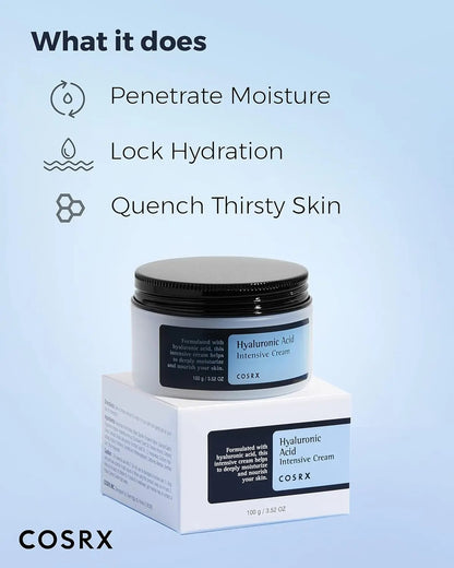 COSRX Hyaluronic Acid Moisturizing Cream, Long-lasting Hydration, Rich Moisturizer for Sensitive Skin 3.52 oz / 100g