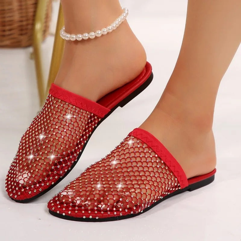 Women Summer New Round Head Slippers Water Diamond Flat Home Anti-skid Sandals Slides Women Zapatos De Mujer