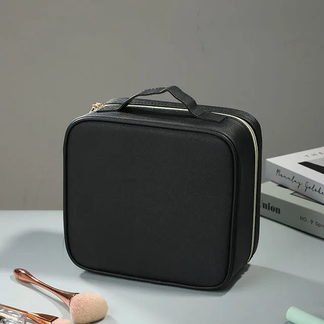 Travel Makeup Bag With Mirror LED Lighted Adjustable Dividers Cosmetic Case Portable Artist Beauty Nail Tool Makeup Case Female