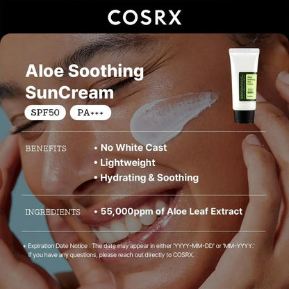 COSRX Aloe Soothing Sun Cream SPF 50+ Daily Hydrating Sunscreen for Dry Sensitive Skin