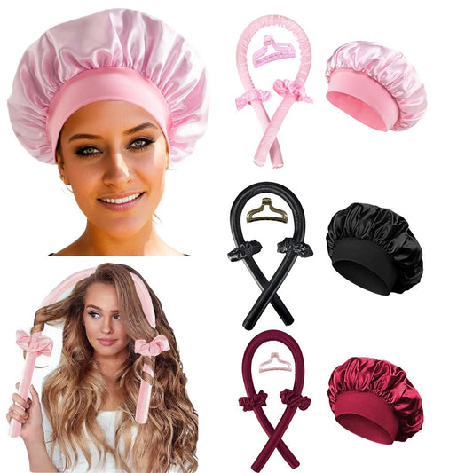 Heatless Curling Rod Headband Satin Bonnet Set No Heat Hair Curler Hair Rollers Soft Curlers