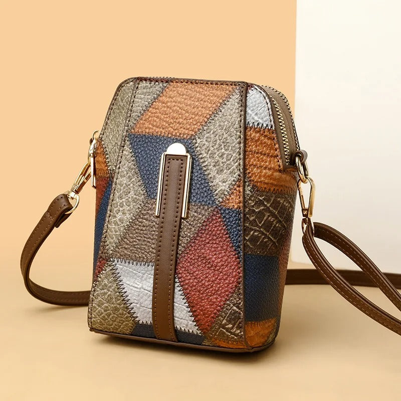 PU Leather Women Shoulder Bag Multi Zipper Soft Cowhide Girls Small Mobile Phone bag Color Stitching Crossbody Bag