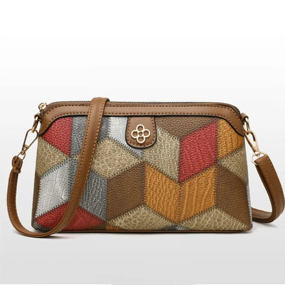Women Shoulder Bag National Style Irregular Stitching Change Mobile Phone Bags PU Underarm Bag