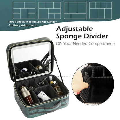 Travel Makeup Bag With Mirror LED Lighted Adjustable Dividers Cosmetic Case Portable Artist Beauty Nail Tool Makeup Case Female